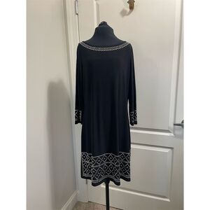 White House Black Market Black Studded Knee-Length Dress 3/4 Sleeve M